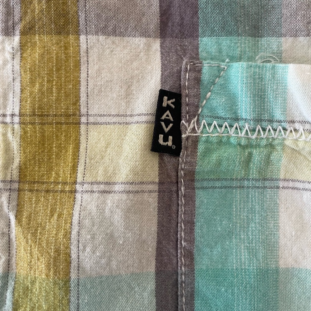 Kavu Men's Short Sleeve Plaid Cotton Button Down Shirt Blue Gold White Sz L - Picture 4 of 8